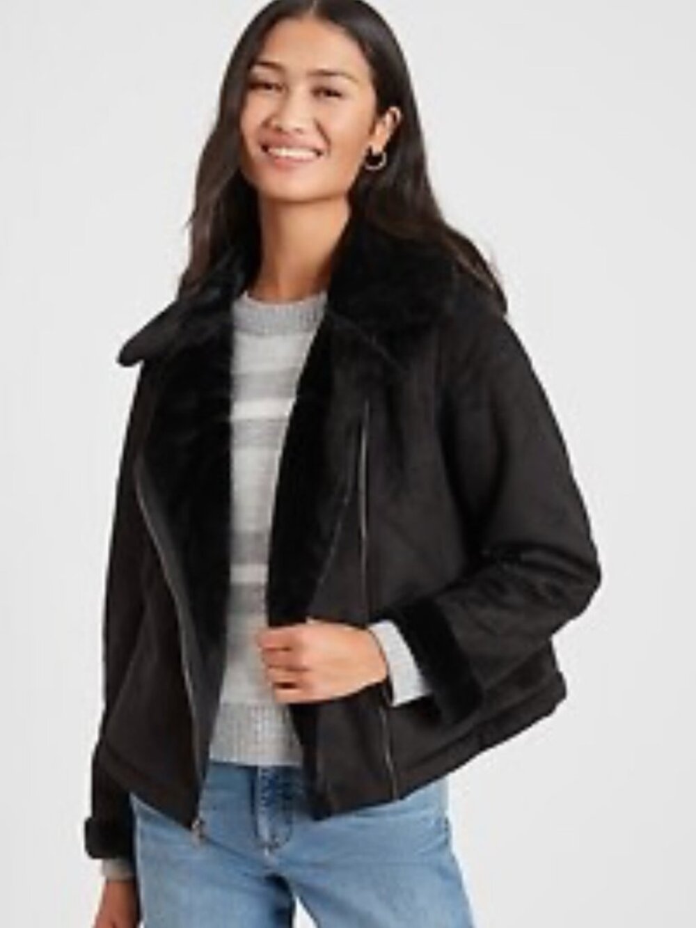 Banana Republic Black Faux Suede Shearling Moto Jacket XS
